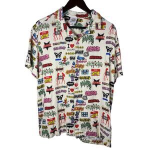 Salem7 Sticker Natural Short Sleeve Button Up Shirt, Men's Small, Casual,